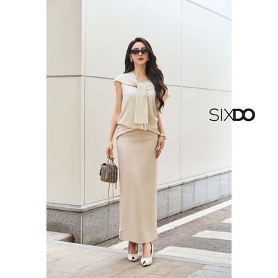 Chân váy dáng suông dài trơn SIXDO (Nude Woven Loose Skirt)