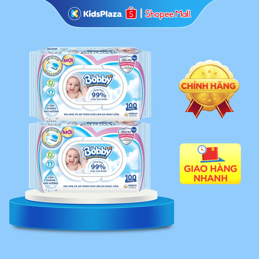 Khăn ướt Bobby 100 miếng (nắp mở)