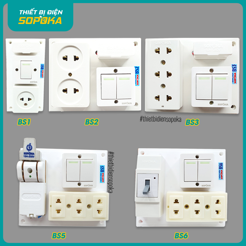SOPOKA [BS1, BS2, BS3, BS5, BS6] Bảng Điện Tích Hợp Cầu Chì/CB Cóc - Chống Cháy, Tự Ngắt Quá Tải
