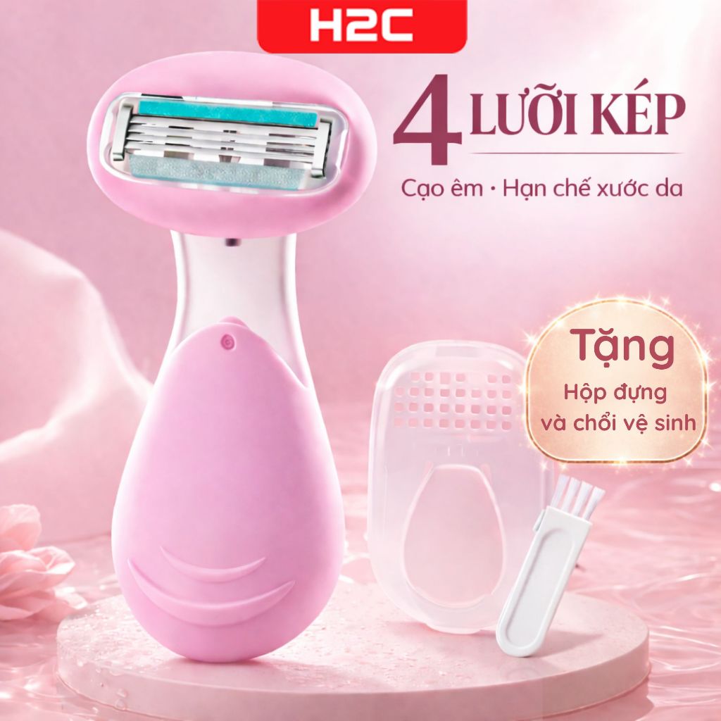 Dao cạo nữ H2C GentleSilk cho da nhạy cảm – Tặng hộp đựng & chổi vệ sinh