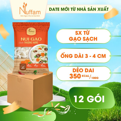 ( 1 Thùng - 12 Gói ) Nui Ăn Dặm Cho Bé, Nui Gạo Hữu Cơ Nuffam - Gói 350gr
