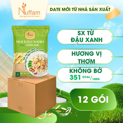 ( 1 Thùng -  12 Gói ) Nui Ống Dài Vàng Đậu Xanh 100% Hữu Cơ Eat Clean Giảm Cân Ăn Kiêng Nuffam