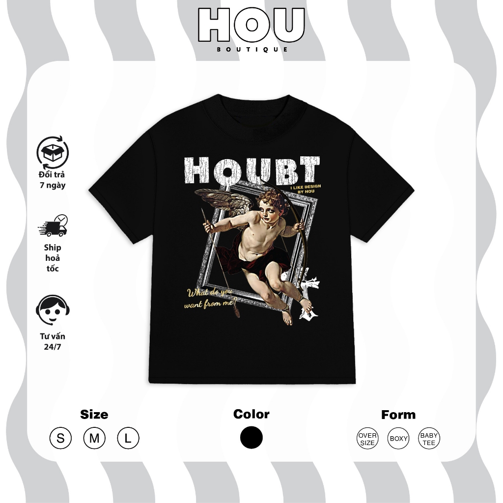 [Hàng Mới] Áo Thun Nam Nữ, Thun Cotton 2 Chiều, Cổ Tròn HOU boutique Mẫu HOU Cupid ( AT 117 )