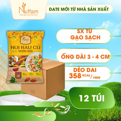 (1 thùng - 12 gói) Nui Rau Củ Quả Ngũ Sắc Hữu Cơ Eat Clean Giảm Cân Ăn Kiêng Nufami - Tổng 4200gr
