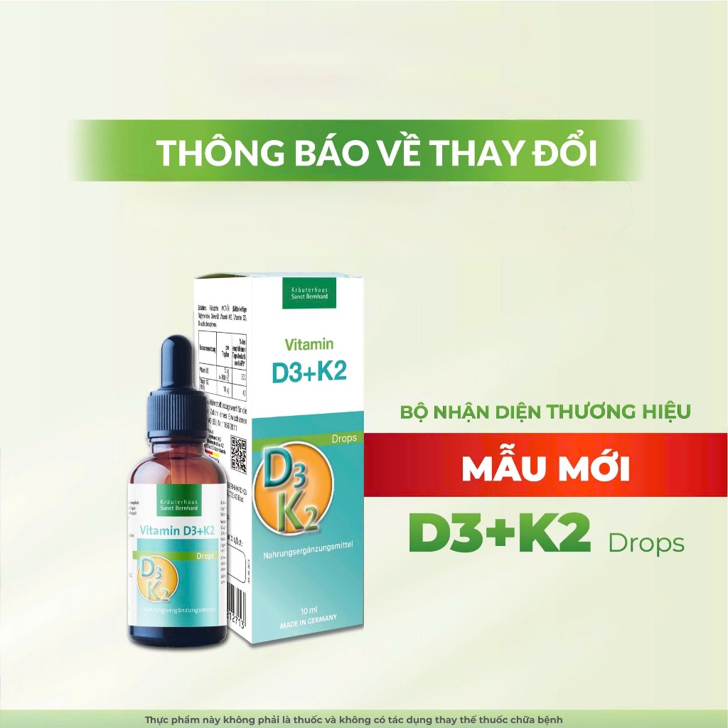 Xuất xứ CHLB Đức Vitamin D3 K2 MK7 D3K2 ĐỨC tăng hấp thu Canxi trong 1 giọt, uống bổ sung canxi cho 