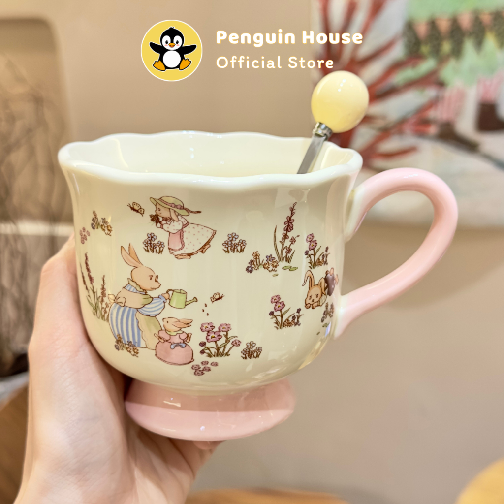 [Penguin] Cốc sứ cute Coquette 350ml ly sứ decor, ly sứ uống nước, cốc uống nước dễ thương