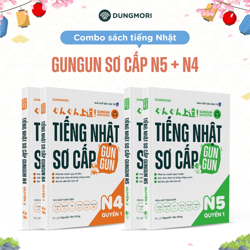 Combo Trọn Bộ Tiếng Nhật Sơ Cấp N5 + N4 Gungun Joutatsu - Tự Học Tiếng Nhật Dũng Mori