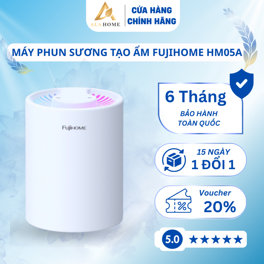 Máy Phun Sương Tạo Ẩm FUJIHOME HM05A  dung tích 5L Có 2 Vòi Phun Tích Hợp Đèn Led 7 Màu - BH 6 Tháng