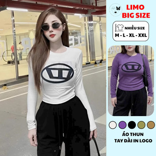 Áo Thun Nữ Tay Dài Bigsize 45-85kg Ôm Body Co Giãn Áo Cổ Tròn In Logo Dáng Đẹp LIMO MS005