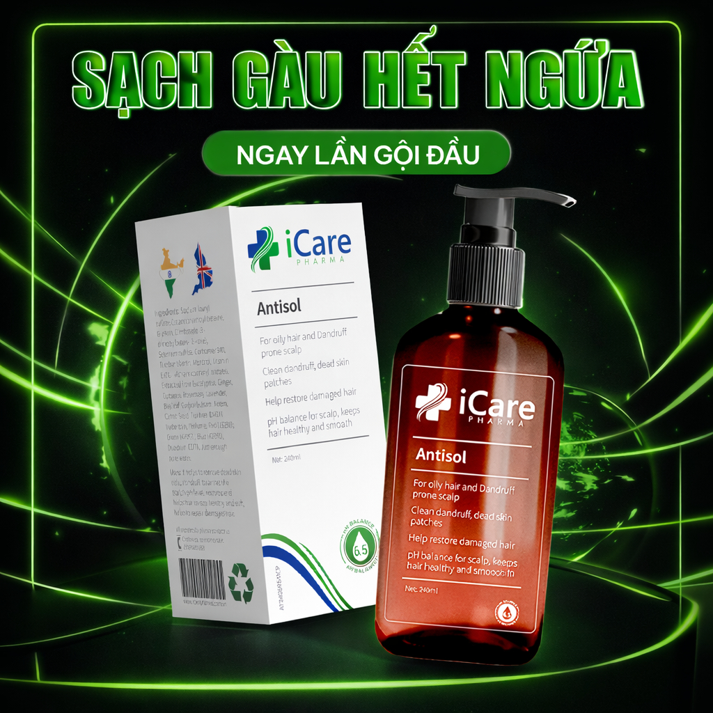 Dầu Gội Antisol iCare Pharma Giảm Gàu Ngứa Kiểm Soát Dầu Nhờn Làm Sạch Da Đầu