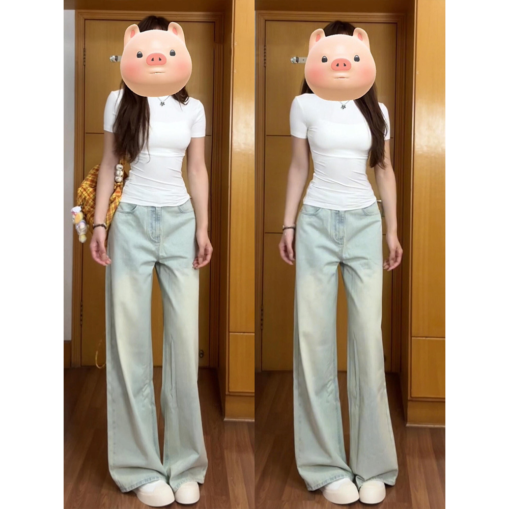 Quần Jean Ống Rộng Màu Xanh Bạc Sora, Quần Bò Ống Đứng Basic Cạp Cao Trẻ Trung | BigBuy360 - bigbuy360.vn