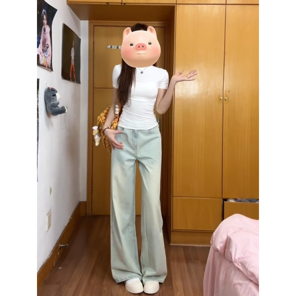Quần Jean Ống Rộng Màu Xanh Bạc Sora, Quần Bò Ống Đứng Basic Cạp Cao Trẻ Trung | BigBuy360 - bigbuy360.vn