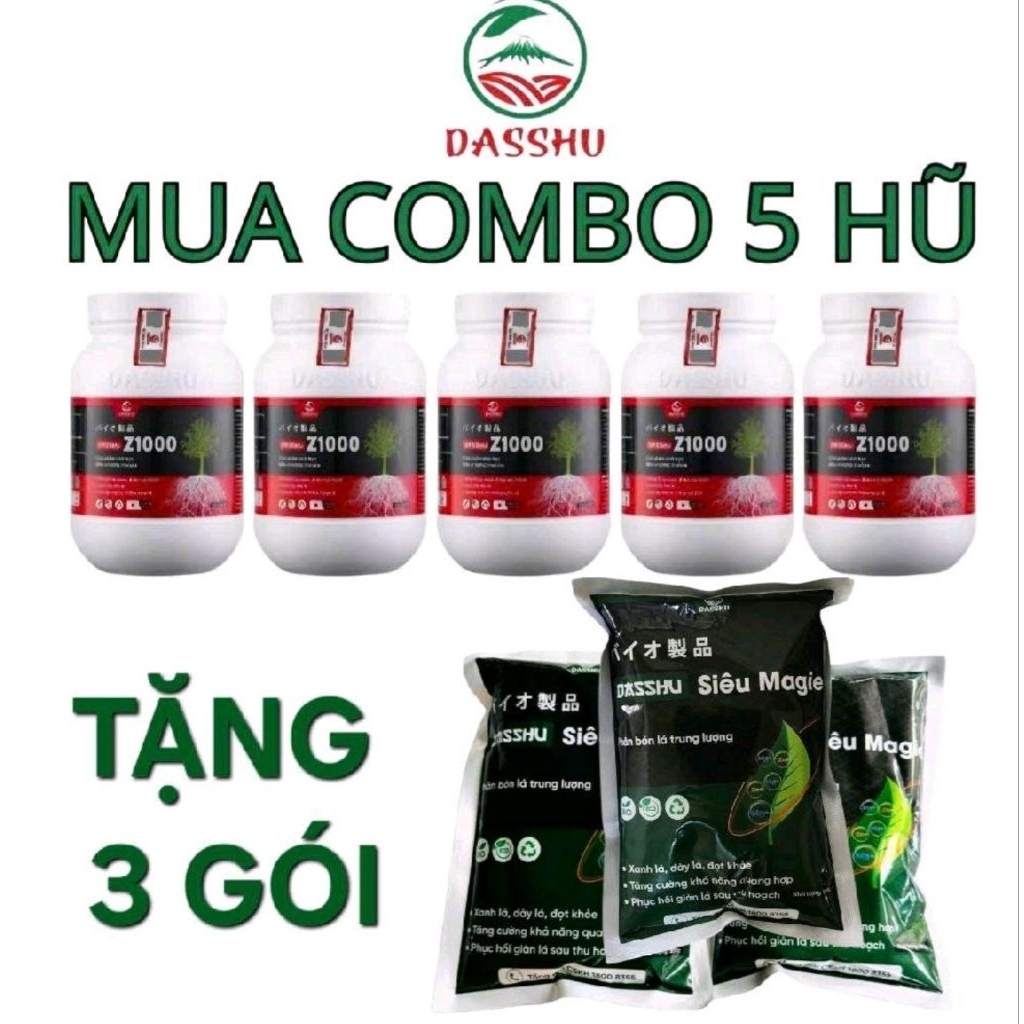 Combo 5 Z1000 + 3 Siêu Magie 500g Phân bón Dasshu Z1000 lọ 1kg, siêu kích rễ, đi đọt nhanh, xanh cây