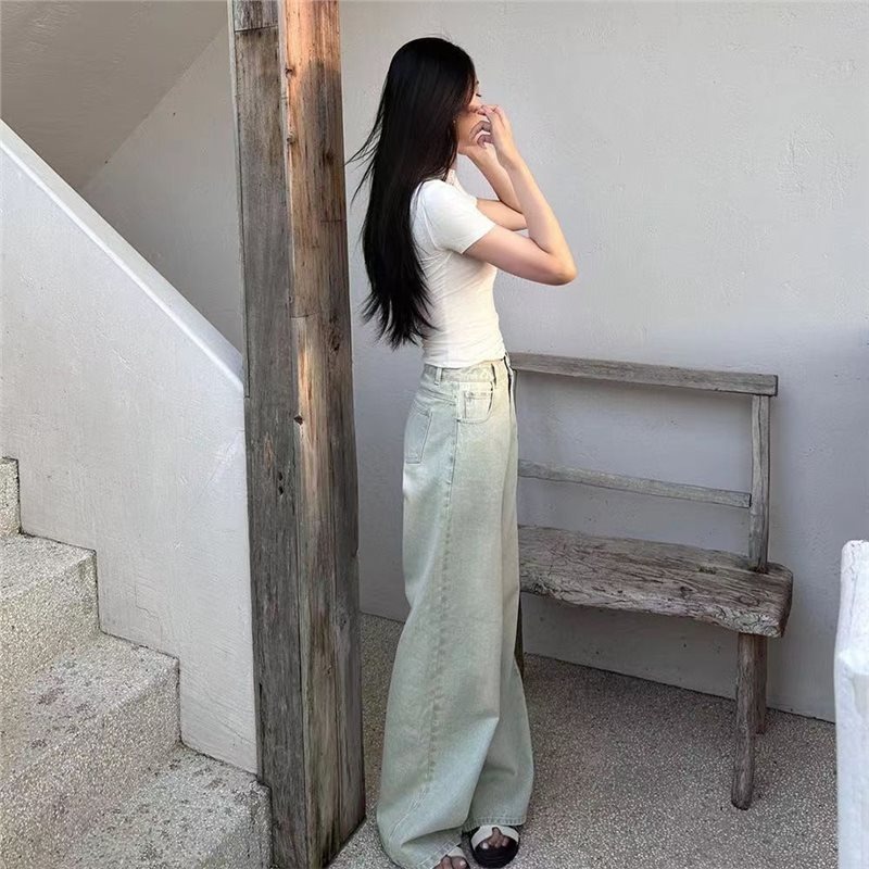 Quần Jean Ống Rộng Màu Xanh Bạc Sora, Quần Bò Ống Đứng Basic Cạp Cao Trẻ Trung | BigBuy360 - bigbuy360.vn