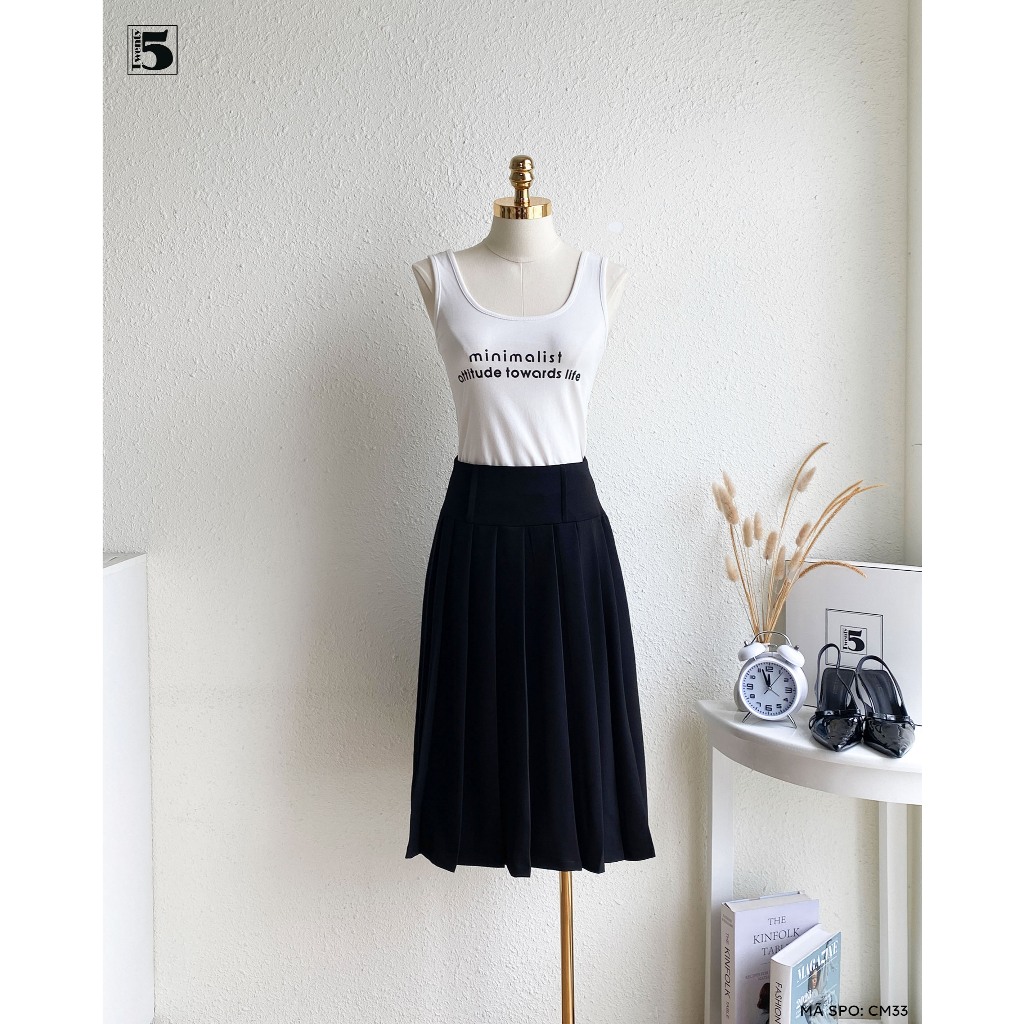 Chân váy midi xếp ly cạp cao, váy dài nữ công sở thanh lịch, giúp che khuyết điểm - Twentyfive Desig
