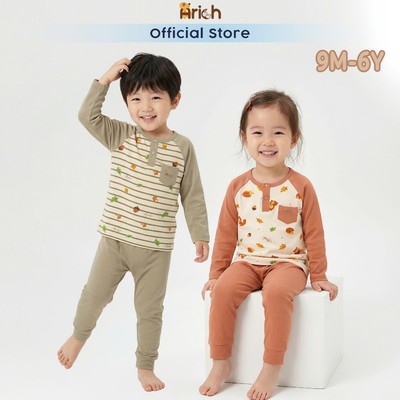 Bộ dài tay thu đông trẻ em Arich, đồ bộ thiết kế cổ trụ  in họa tiết ,vải sợi tre pettit cao cấp size 9 tháng-6 tuổi