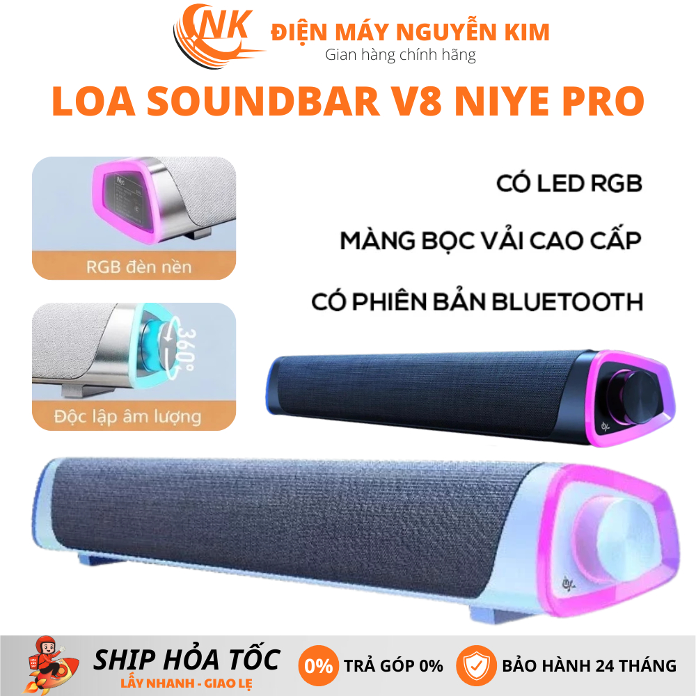 Loa Máy Tính Soundbar Niye V8 Bluetooth, Loa Gaming Có Led RGB, Bass Cực Mạnh, Âm Thanh HIFI