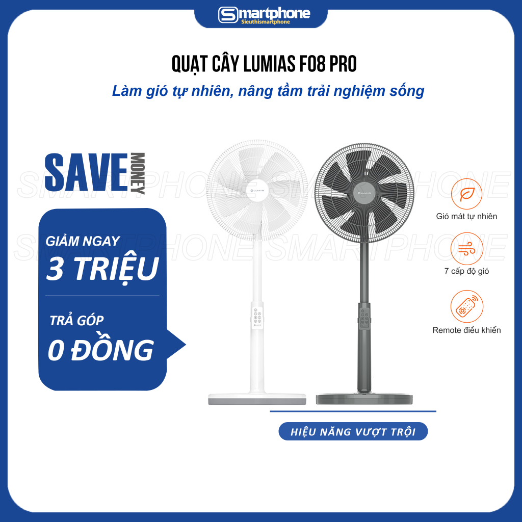Quạt đứng Lumias màu trắng F08/F08 Pro - 28W, 7 cấp độ gió, kết nối wifi, có remote - Bảo Hành 12 th