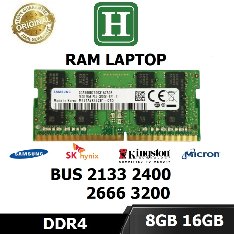 Ram Laptop 8GB, 16GB DDR4 Bus 2133, 2400, 2666, 3200, tháo máy chính hãng, Bảo Hành 6 tháng