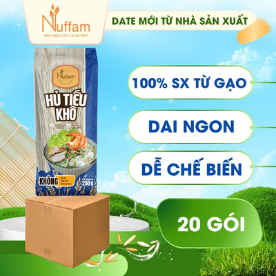 ( 1 Thùng - 20 Gói ) Hủ Tiếu Khô Mỹ Tho Dai Ngon Tự Nhiên Hữu Cơ Nuffam - Gói 250g