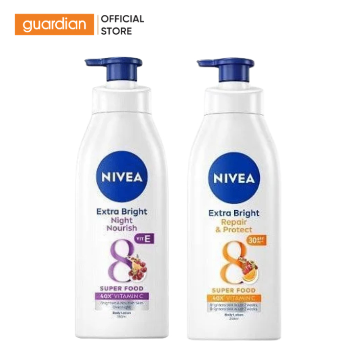 Combo Sữa Dưỡng Thể Night White Nivea 350Ml & Sữa Dưỡng Thể Giúp Dưỡng Sáng & Chống Nắng Nivea 350ml