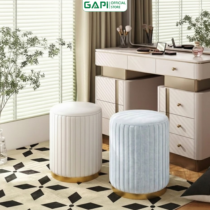 Ghế đôn sofa ghế bàn trang điểm, bàn trà màu trắng kem hiện đại  - GC45