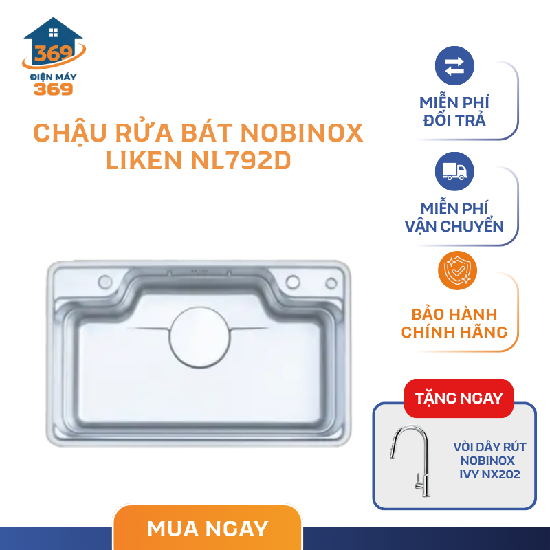 Chậu Rửa Bát Nobinox LIKEN NL792D – Inox AISI 304 Không Gỉ – Gờ Slide Thông Minh – SMC