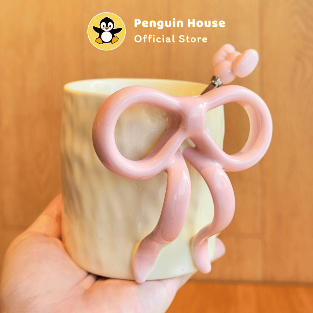 [Penguin] Cốc sứ cute Coquette nơ 400ml ly sứ decor, ly sứ uống nước, cốc uống nước dễ thương