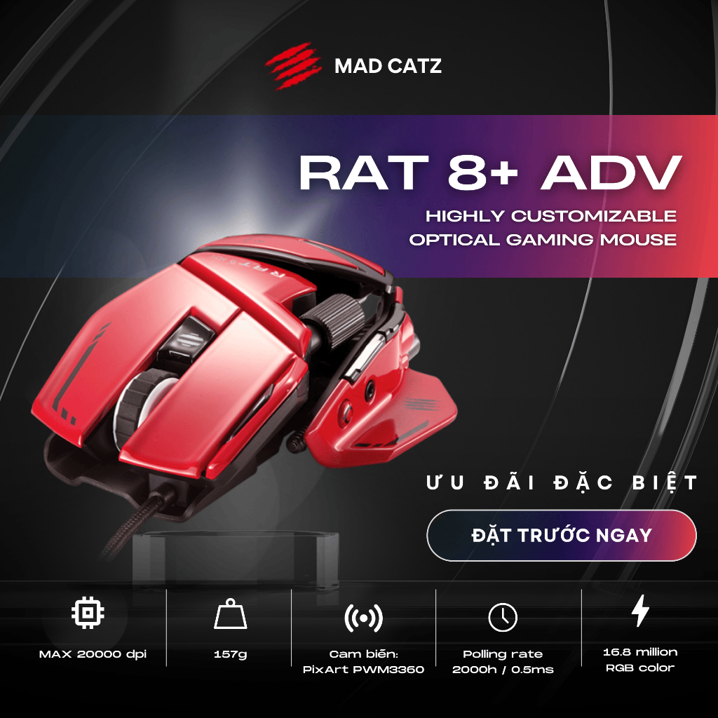 [CHÍNH HÃNG] Chuột Gaming Cao Cấp MADCATZ R.A.T 8+ ADV – DPI 20.000, RGB, PMW3389