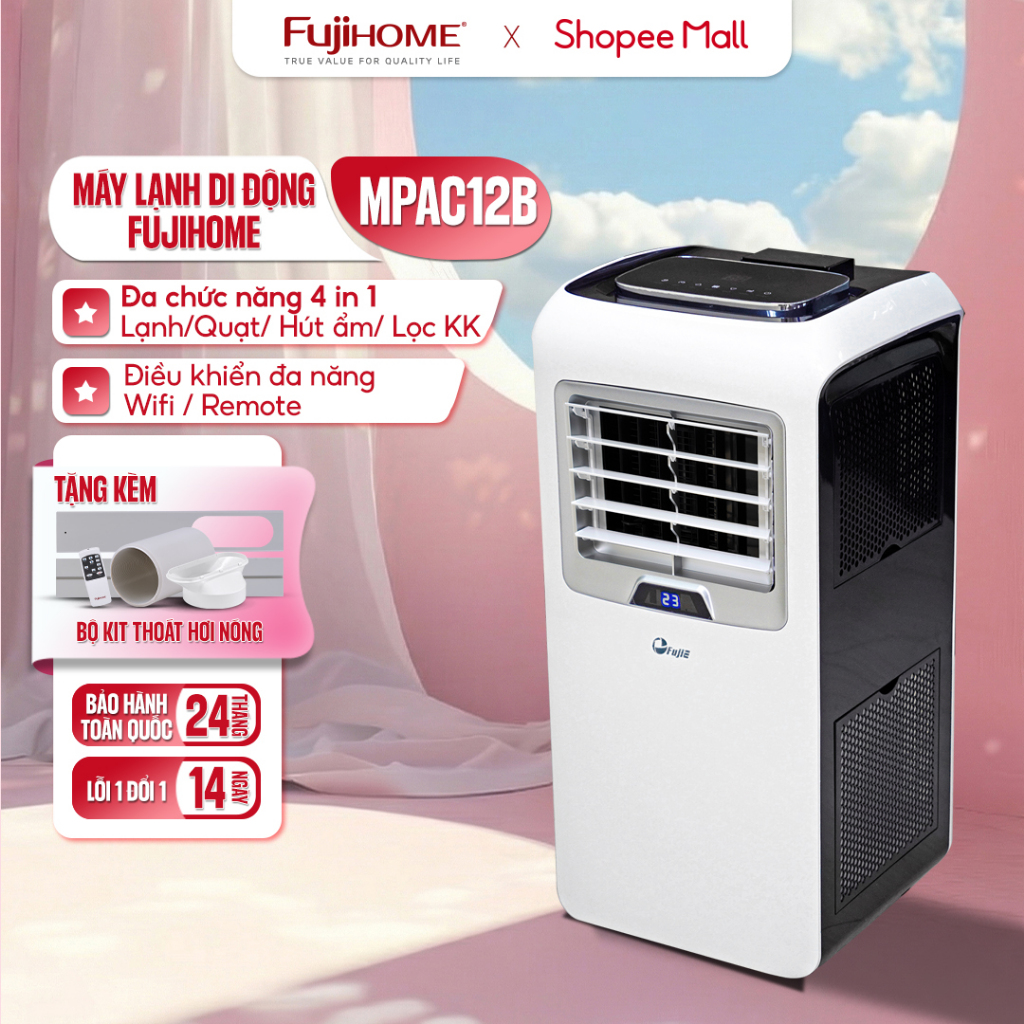 Máy lạnh di động 12000 BTU phòng 15-40m2 nhập khẩu FUJIE, điều hoà di động mini làm lạnh, hút ẩm, lọ