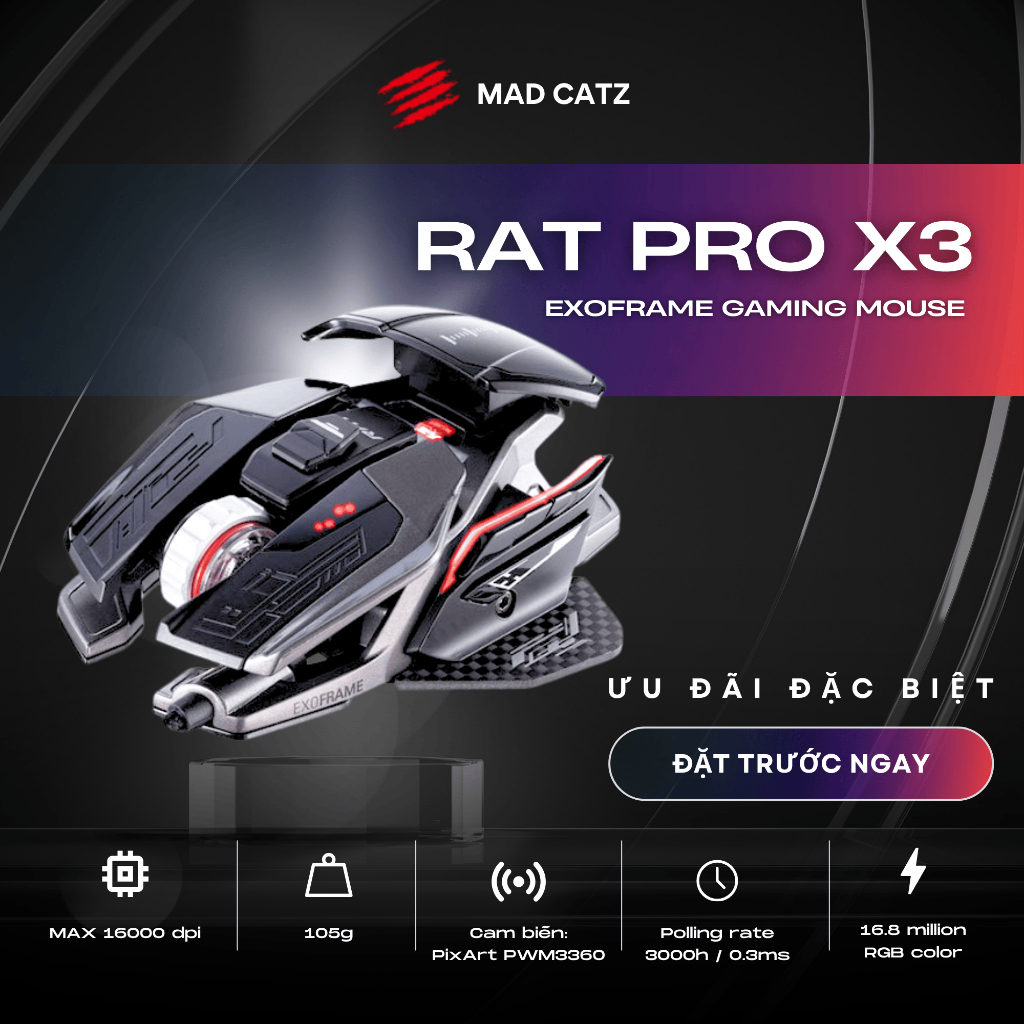 [CHÍNH HÃNG] Chuột Gaming Cao Cấp MADCATZ R.A.T PRO X3 – DPI 16000, PixArt 3389, Modular Custom