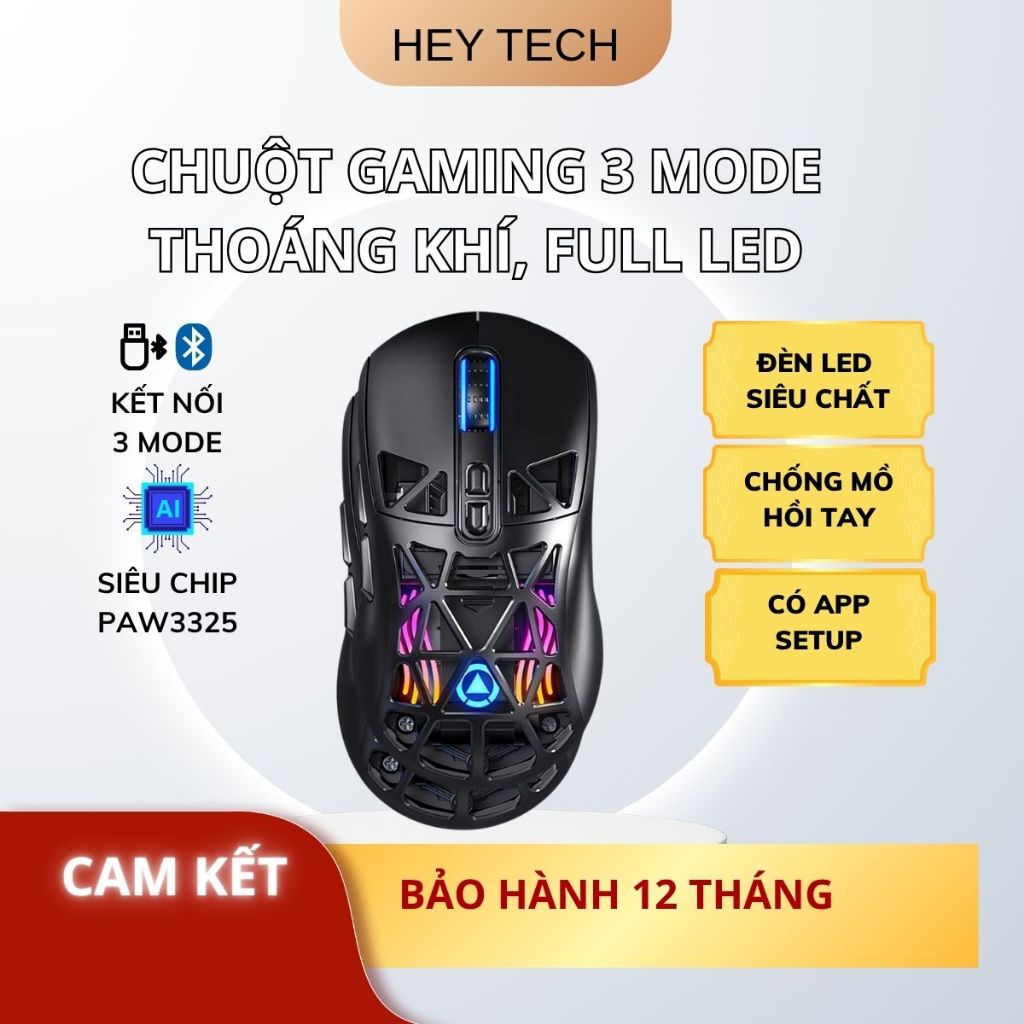 Chuột gaming không dây YINDIAO G17 bluetooth pin sạc nhẹ có lỗ chip PMW3325 3 mode wirless 2.4g RGB 