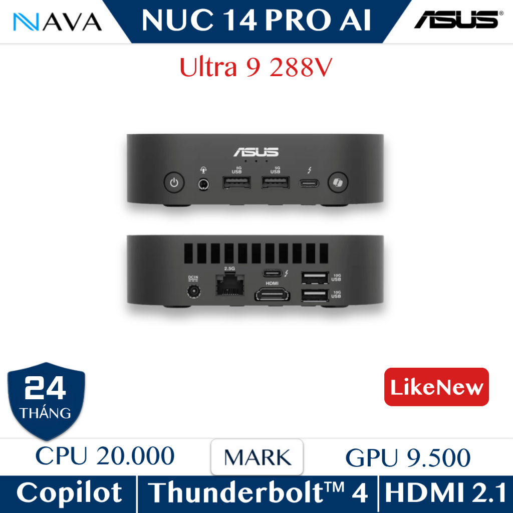 [LikeNew] Mini PC ASUS NUC 14 PRO AI Ultra 9 288V Intel® Arc™ 32GB LPDDR5X 8533 mạnh mẽ - Cũ - 2nd