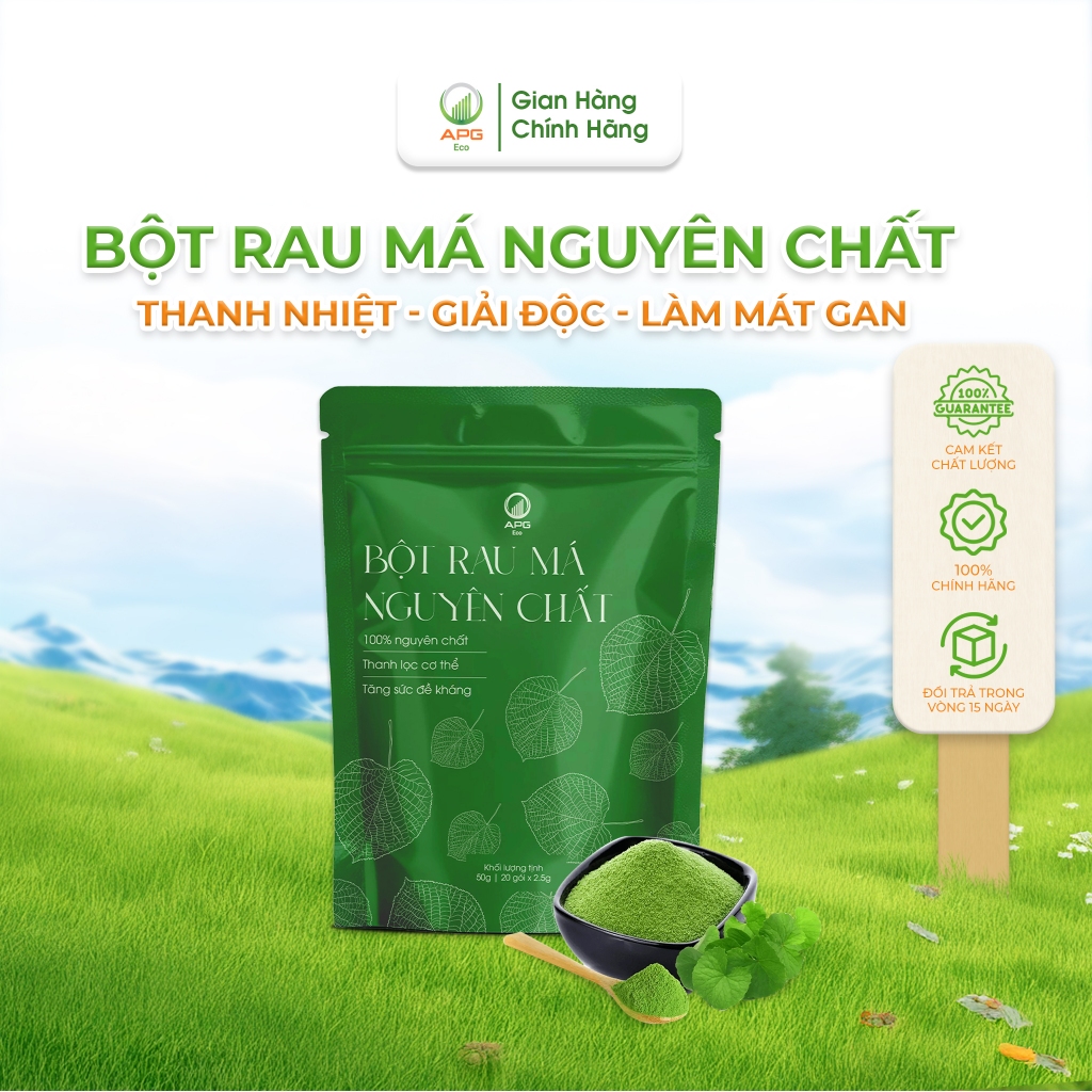 Bột Rau Má Nguyên Chất APG ECO Hỗ Trợ Thanh Nhiệt Cho Mùa Hè, Quy cách túi 2.5g x 20 gói