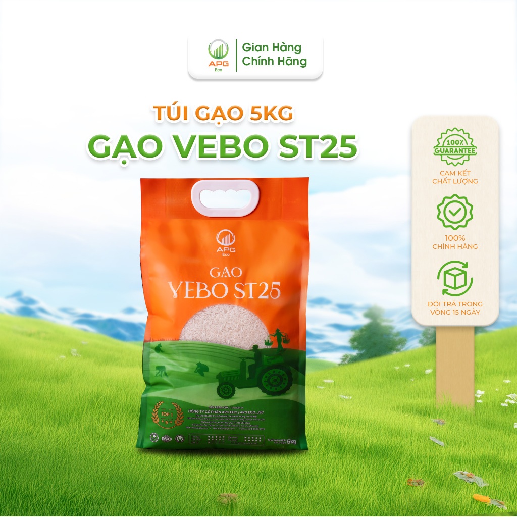 Gạo VEBO ST25 APG ECO - Gạo ĐẶC SẢN AN GIANG - Hạt cơm trắng, dài bóng dẻo gói 5KG