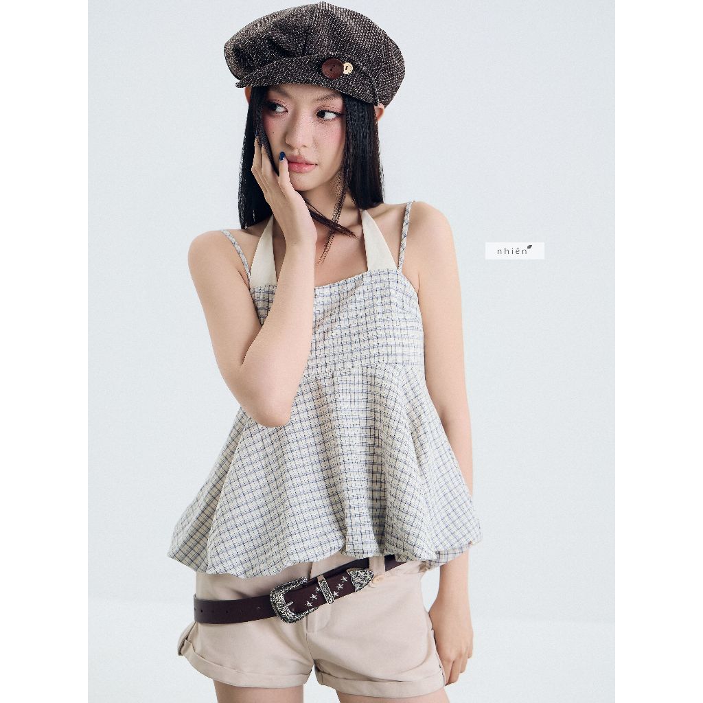 𝐒𝐨𝐥𝐞𝐢𝐥 𝐓𝐨𝐩 - Áo kiểu nữ, Áo 2 dây nữ thiết kế dáng bí phối nơ buộc cổ nhien.official NAS00041