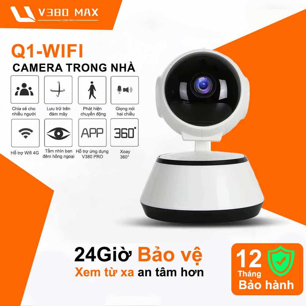 V380 Max Q1 CCTV Kết nối WiFi Camera an ninh nhà thông minh IP Camera Baby/Pet/Nanny HD 1080P Máy ản