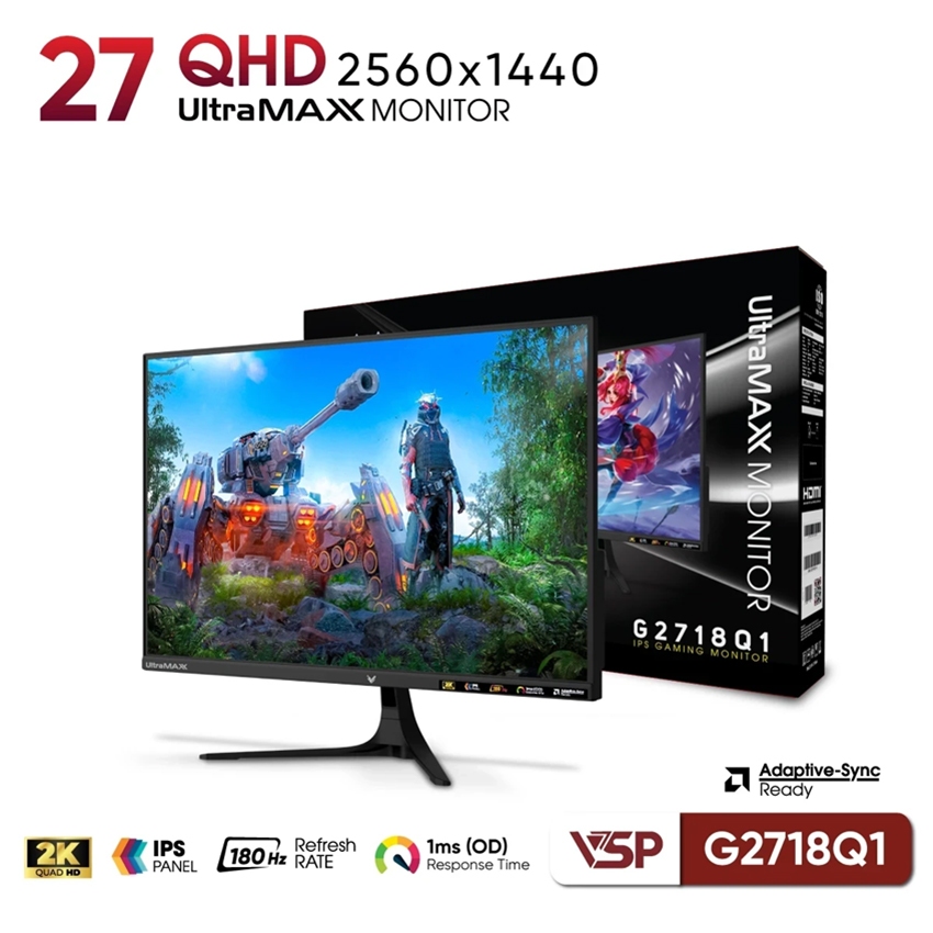 Màn hình VSP G2718Q1 27 inch 2K QHD IPS 180Hz 1ms Đen