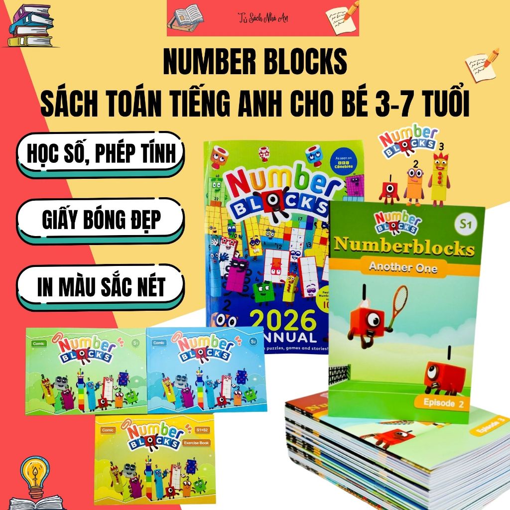 [Sách] Number blocks – Sách toán tiếng Anh cho bé 3–7 tuổi 2026 Annual / Comic Exercise / in rời 30 