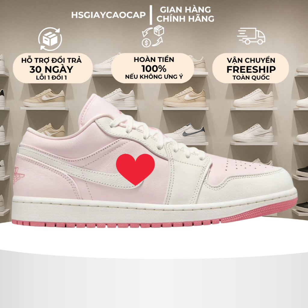[ Best Quality ] Giày Sneaker Nữ Cổ Thấp Màu Trắng Hồng Full Box