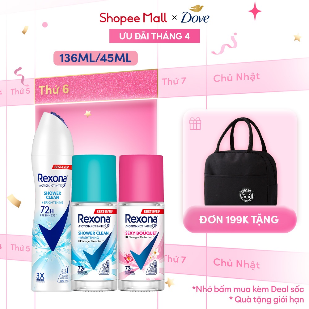 Xịt/lăn khử mùi Rexona 72H khô thoáng dành cho nữ 135/45ml