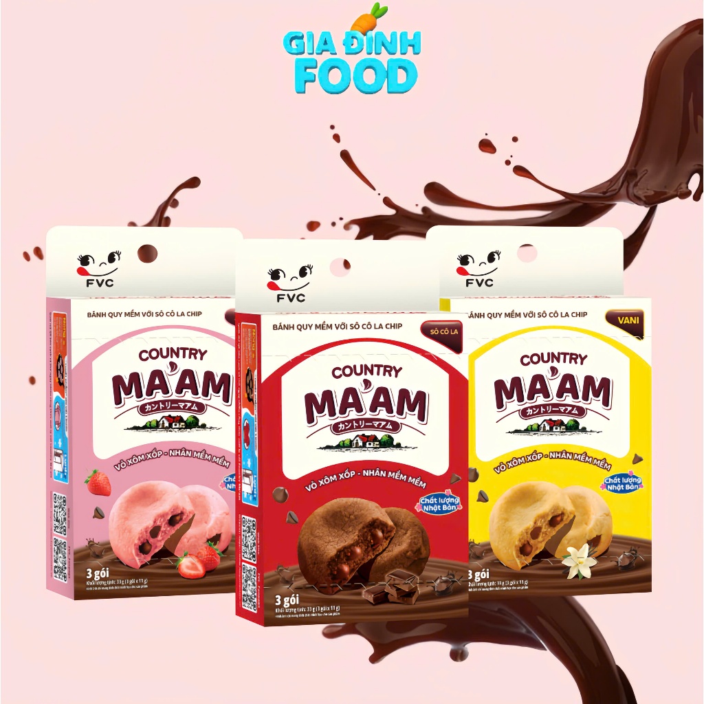 Bánh Quy Mềm Sôcôla Chip Country Ma'am hương sôcôla hộp 3 gói