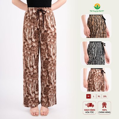 Quần dài nữ ống rộng chất cotton dệt kim dáng suông thời trang gia đình Việt Thắng - Q06.2412