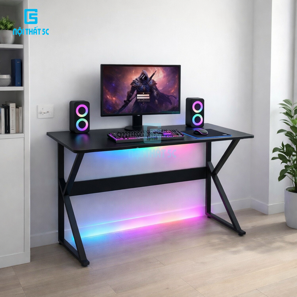 Bàn Làm Việc, Bàn Học Nội Thất 5C Chân Chữ K U Có Giá Sách, Khung Sắt Sơn Tĩnh Điện, Mặt Gỗ Công Ngh