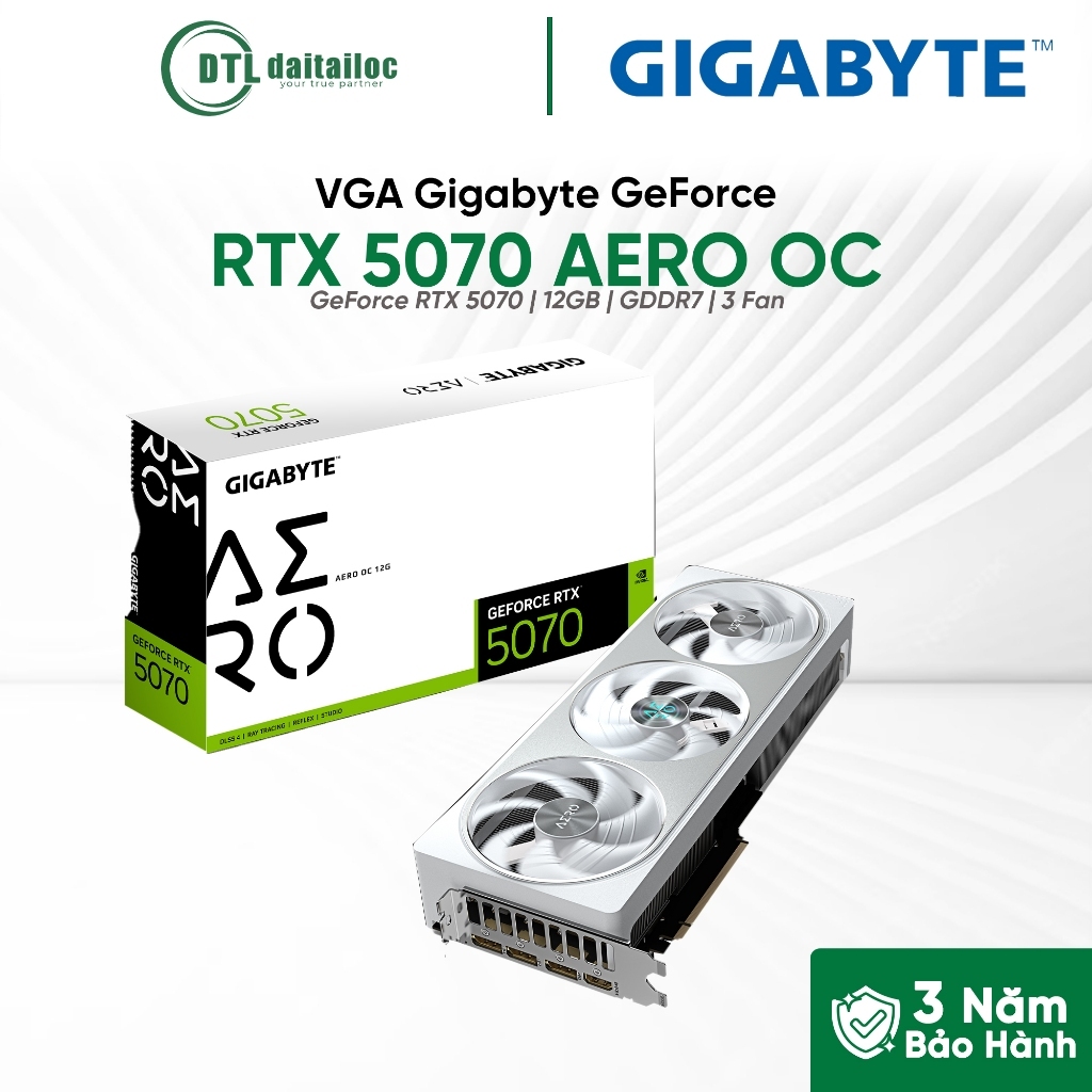 Card màn hình VGA GIGABYTE GeForce RTX 5070 AERO OC | 12GB GDDR7 | 3 Quạt Tản Nhiệt | Chính Hãng | B