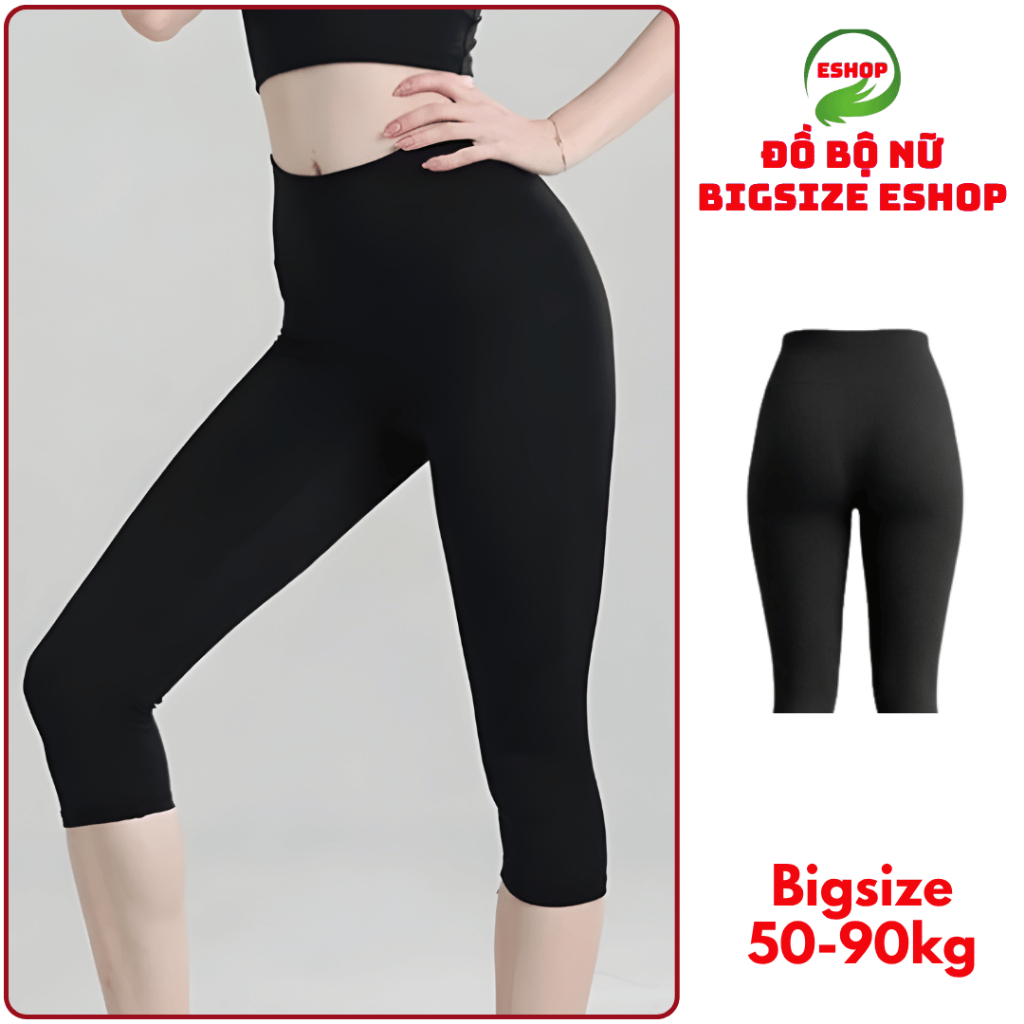 Quần Legging Nữ Đen Cạp Cao Nâng Mông Co Giãn Bigsize Có Túi Quần Đùi Lửng Dài ESHOP QL02