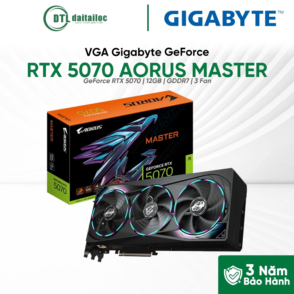 Card màn hình VGA GIGABYTE AORUS GeForce RTX 5070 MASTER | 12GB GDDR7 | RGB Halo | Chính Hãng| Bảo H