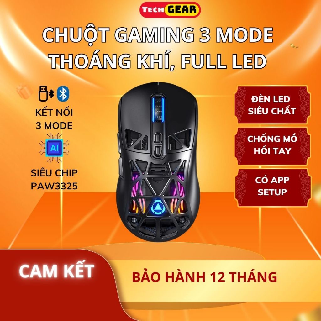 Chuột gaming không dây YINDIAO G17 bluetooth pin sạc nhẹ có lỗ chip PMW3325 3 mode wirless 2.4g RGB 