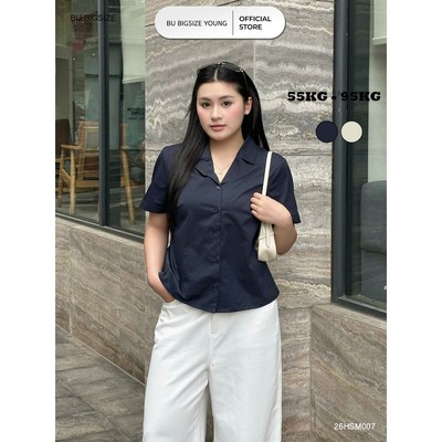 Áo sơ mi cộc tay cổ bẻ ve BIGSIZE (55kg đến 95kg) –  26HSM007  - [BU Bigsize Young]