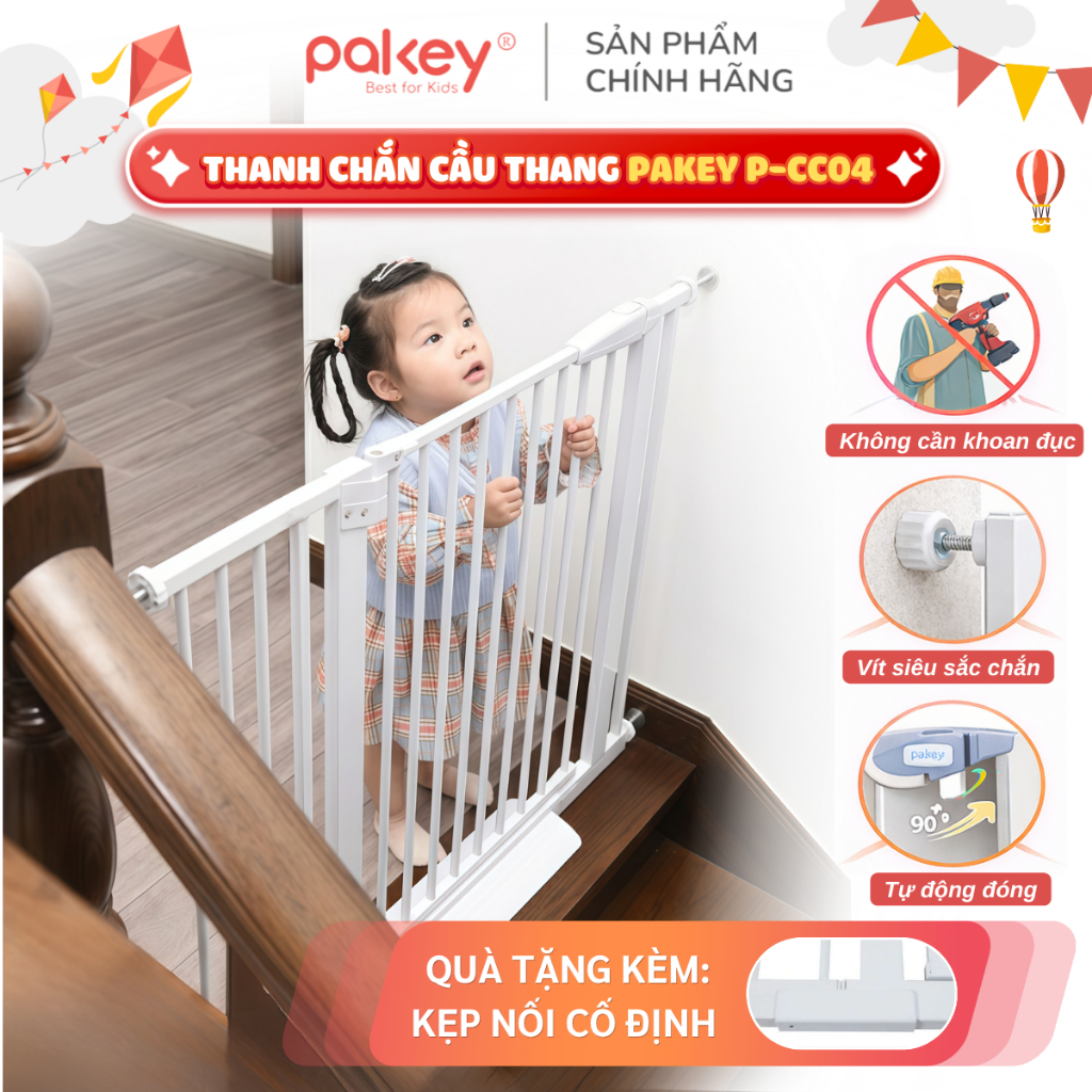 [Mẫu mới] Thanh Chắn Cửa, Thanh Chắn Cầu Thang Pakey KHÔNG KHOAN ĐỤC Cải Tiến Mới, Chính Hãng Cao Cấ